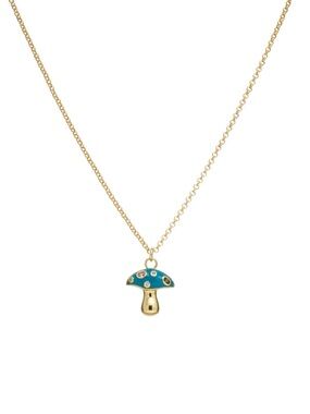 24k Gold Plated Blue Mushroom Zirconia Pendant Necklace NWOT
